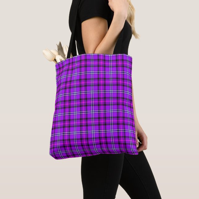 Tote Bag Electric Violet and Fuchsia Plaid Purple (De près)