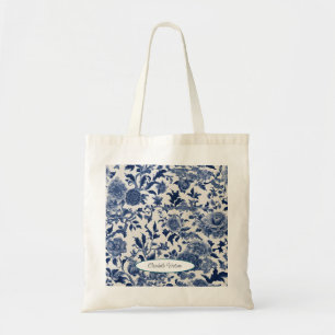 Tote Bag Élégance de porcelaine personnalisable : Floral bl