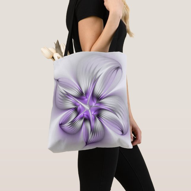 Tote Bag Élégance florale Art Abstrait Violet Fractal moder (De près)