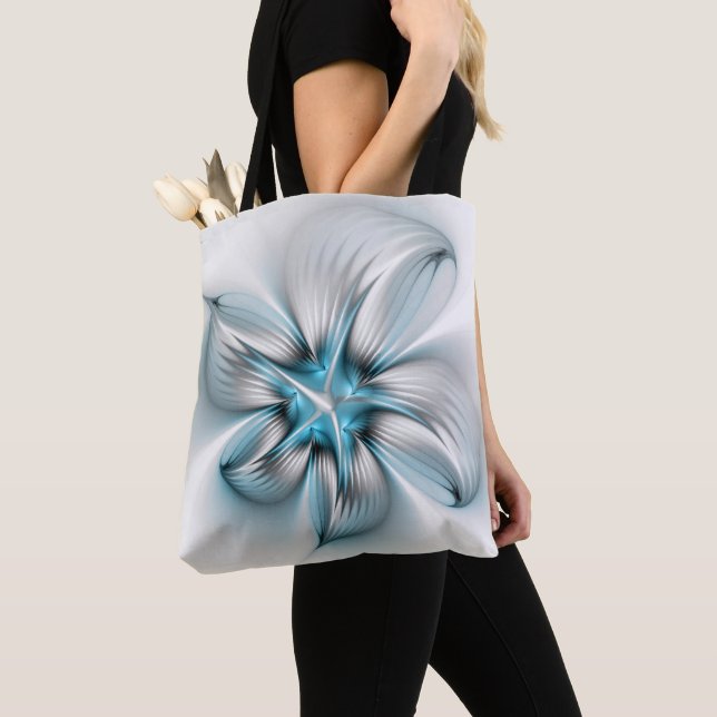 Tote Bag Élégance florale Art moderne Abstrait bleu fractal (De près)