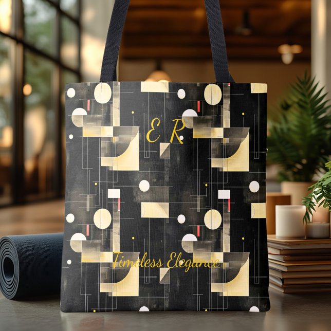 Tote Bag Élégance Intemporelle Abstrait – Noir, Or, Blanc (Créateur téléchargé)