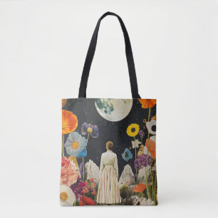 Tote Bag Élégance Lune - Vue arrière de la femme avec Lune 