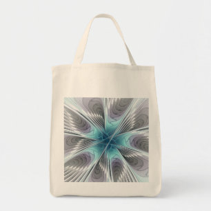 Tote Bag Elégance Moderne Bleu Gris Blanc Fractage Art Flow