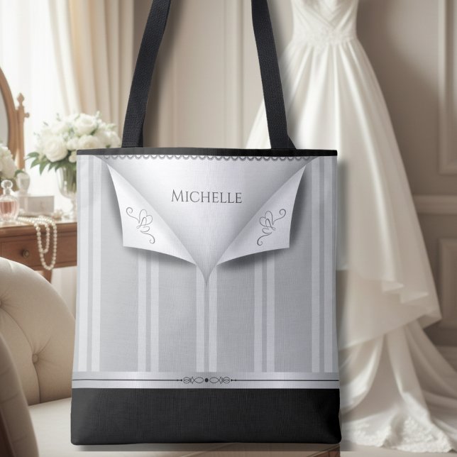 Tote Bag Élégance Moderne Noir et Argent pour Demoiselles d (Elevate your wedding party gifts with this sophisticated bridesmaid gift bag)