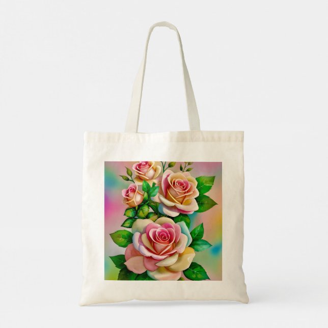 Tote Bag Elégance Rose rose et jaune Aquarelle Pastel (Dos)