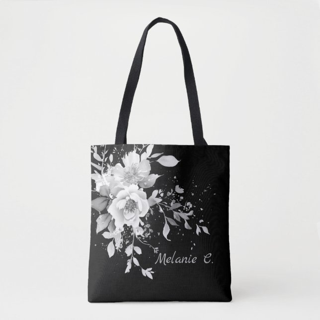 Tote Bag Elégance sans effort Black & White Floral Fourre-t (Devant)
