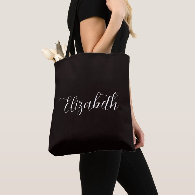 Tote Bag Elegant Abigail écriture Nom Personnalisé Gris fon (De près)