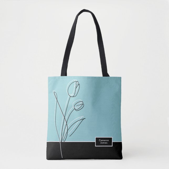 Tote Bag Elégant Abstrait Floral Line Art personnalisé (Devant)