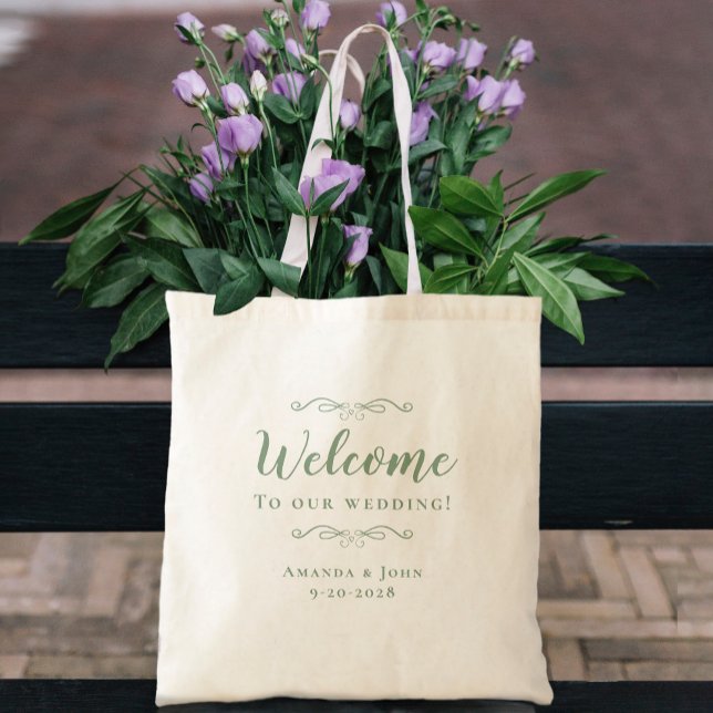 Tote Bag Elégant Accueil Mariage Favoris Sage Green (Créateur téléchargé)