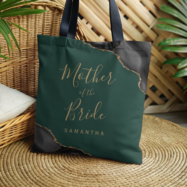 Tote Bag Élégant Agate Noir Or Vert Mère de la Mariée (Créateur téléchargé)
