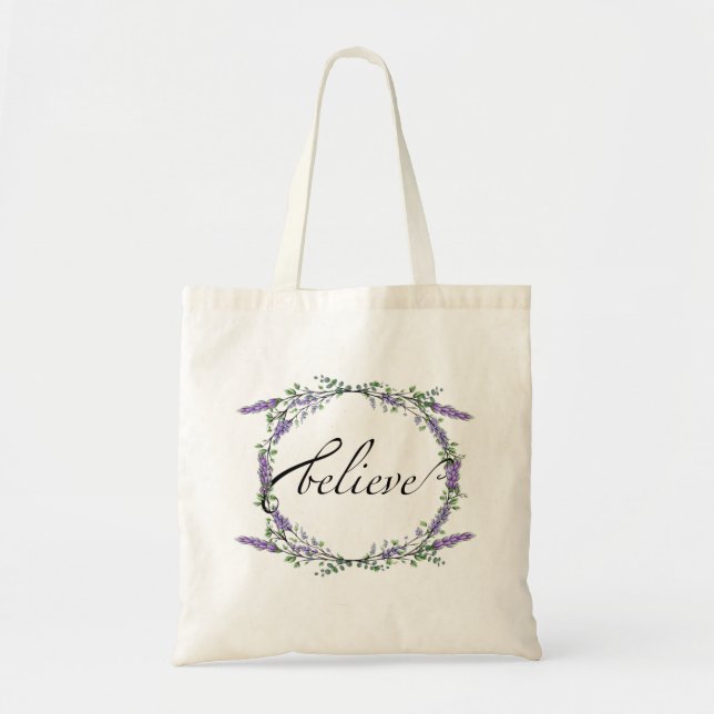 Tote Bag Elégant Aquarelle Lavender Eucalyptus Believe (Devant)