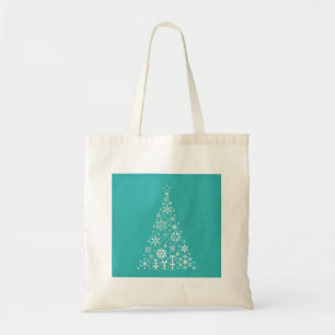 Tote Bag élégant arbre de Noël blanc et turquoise