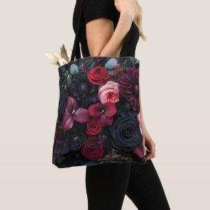 Tote Bag Élégant arrangement floral foncé avec Roses