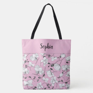 Tote Bag Élégant avec orchidées noir & blanc chic cameo ros