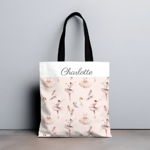 Tote Bag Élégant Ballerina Rose Ballet Nom personnalisé