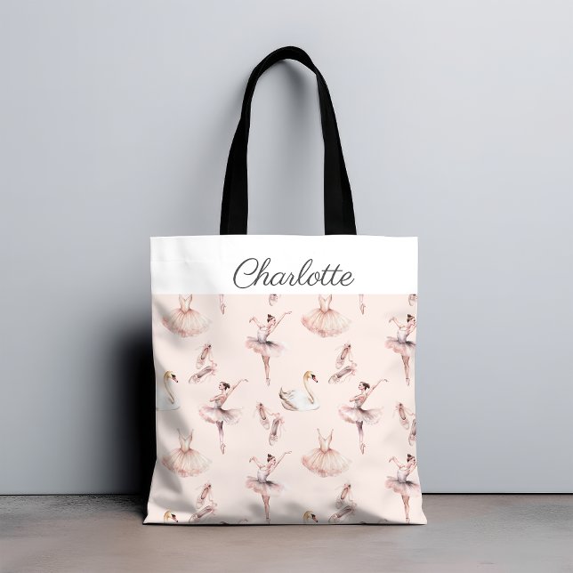 Tote Bag Élégant Ballerina Rose Ballet Nom personnalisé (Créateur téléchargé)