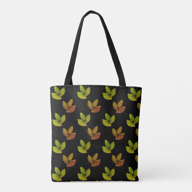 Tote Bag Elégant Beau Feuilles de Baie sur Noir (Dos)