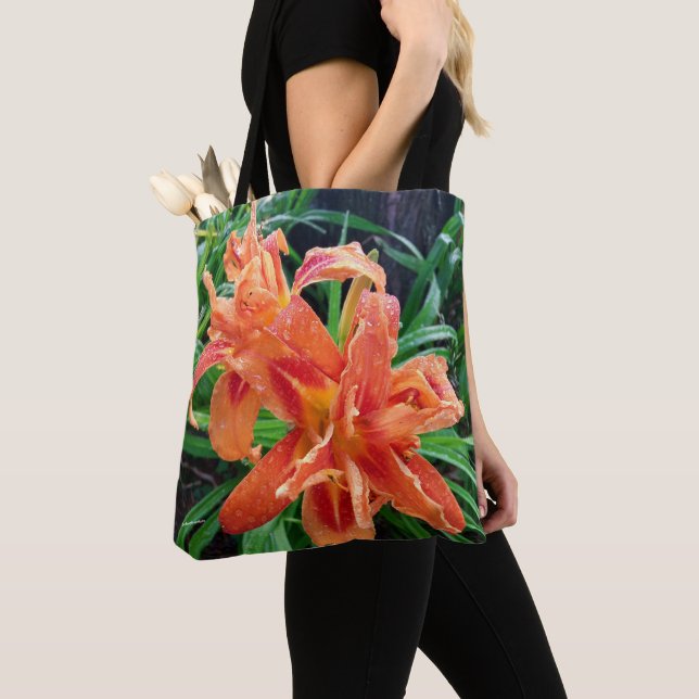 Tote Bag Elégant Bedeweed Orange Double Flowlinlies (De près)