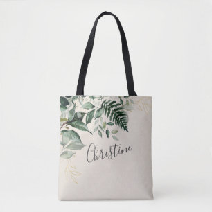 Tote Bag Elégant Beige Aquarelle Verdure Fête nuptiale