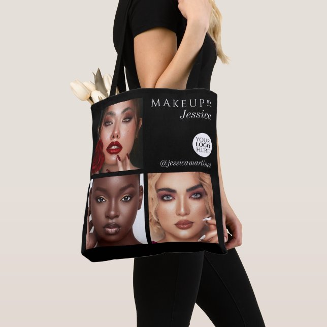 Tote Bag Elegant Black 3 Photo Logo Makeup Studio (De près)