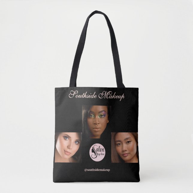 Tote Bag Elegant Black 3 Photo Square Makeup Business  (Devant)