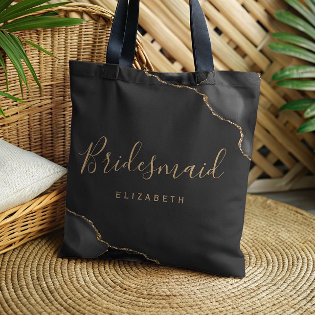Tote Bag Elegant Black Gold Agate Dark Bridesmaid (Créateur téléchargé)