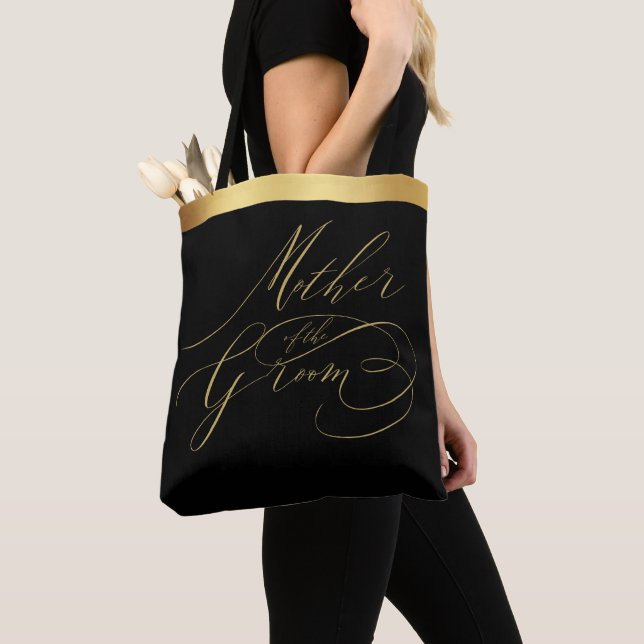 Tote Bag Élégant Black Gold Script Mère de la chambre (De près)