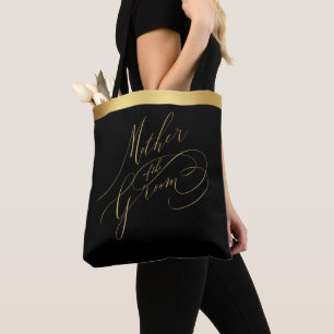 Tote Bag Elégant Black Gold Script Mère de la Groom Fourre-