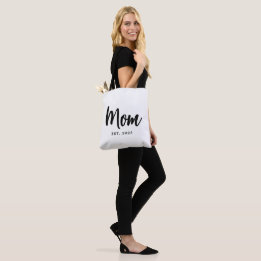 Tote Bag Elegant Black Script Established New Mom