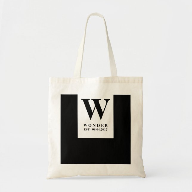 Tote Bag Elegant Black Wedding Monogram | Minimalist Couple (Devant)