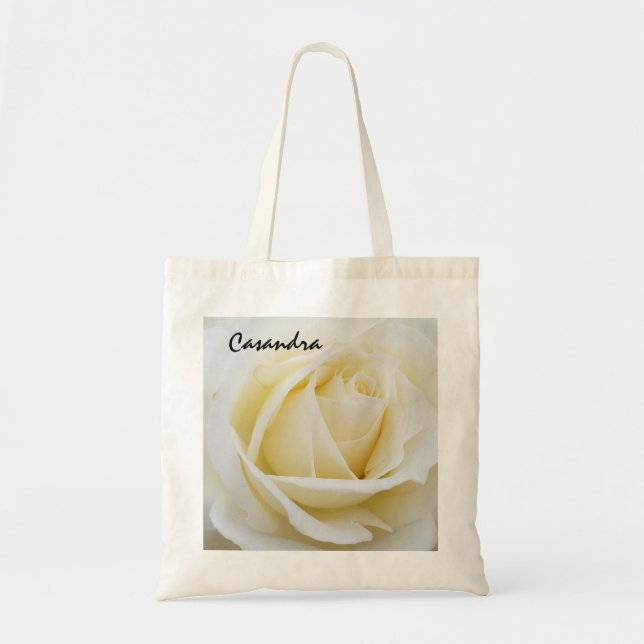 Tote Bag Élégant blanc immaculé Rose photo rapprochée (Devant)