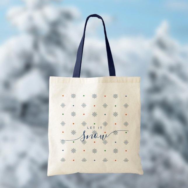 Tote Bag Elégant blanc Laisser neiger personnalisé (Elegant let it snow custom tote bag personalized with name, initial and message)