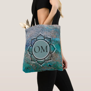 Tote Bag Élégant bleu brillant OM Lotus
