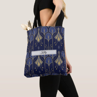 Tote Bag Élégant bleu et or Art déco