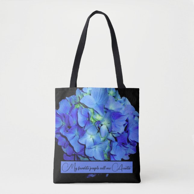 Tote Bag Elégant bleu floral bleu rose hydrangée bleue (Devant)