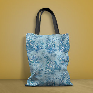 Tote Bag Elégant bleu vintage turquoise toile de jouy impri