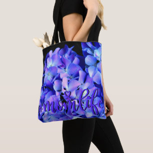 Tote Bag Élégant bleu violet clair magenta hydrangée floral