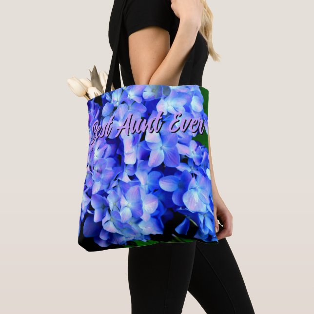 Tote Bag Élégant bleu violet clair magenta hydrangée floral (De près)