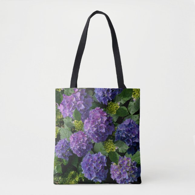 Tote Bag Elégant bleu violet magenta vert hydrangée florale (Devant)