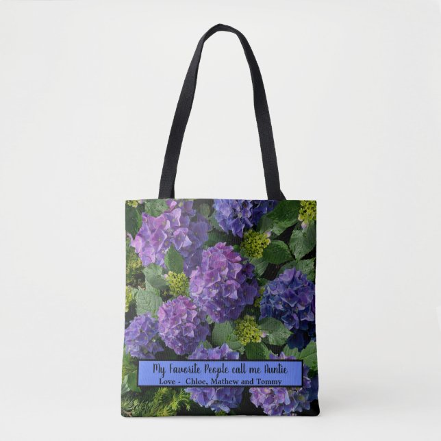 Tote Bag Elégant bleu violet magenta vert hydrangée florale (Devant)