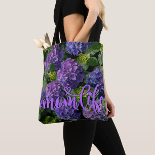 Tote Bag Elégant bleu violet magenta vert hydrangée florale