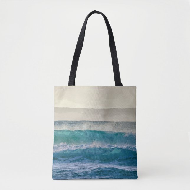 Tote Bag Elegant Blue Ocean Waves Acrylic Artwork | (Devant)