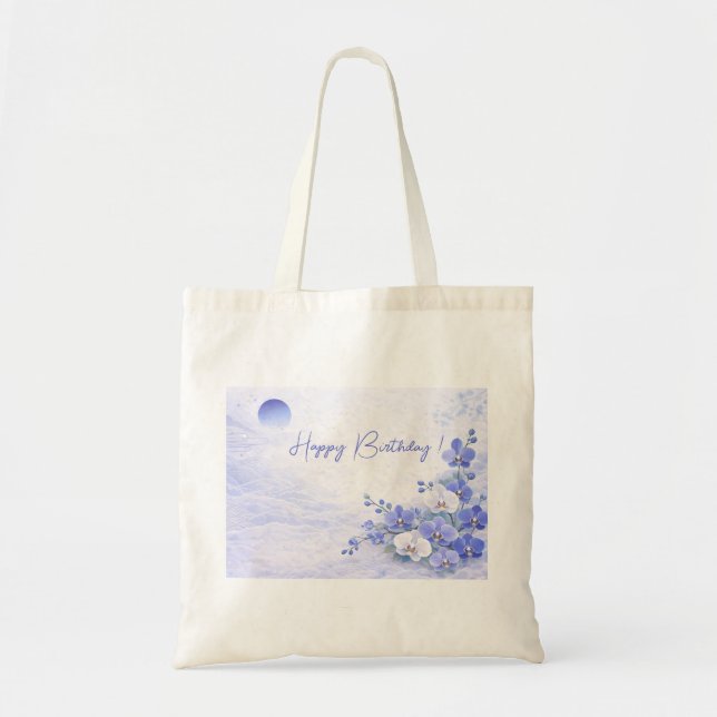 Tote Bag Elegant Blue Orchid Birthday (Devant)
