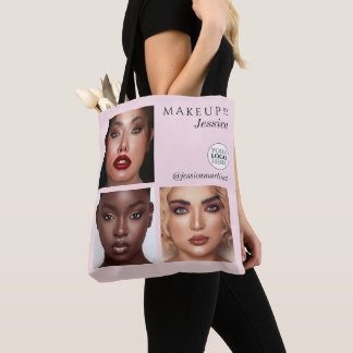 Tote Bag Elegant Blush Pink 3 Photo Logo Makeup Studio
