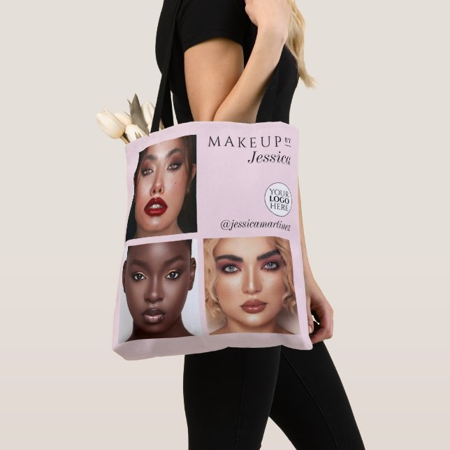 Tote Bag Elegant Blush Pink 3 Photo Logo Makeup Studio (De près)