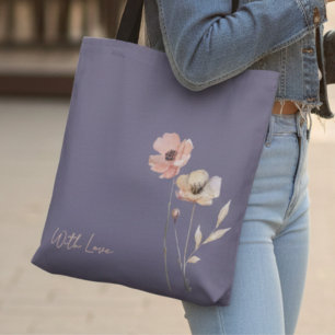 Tote Bag Élégant Boho Aquarelle Fleur Sauvage Poussiéreux V