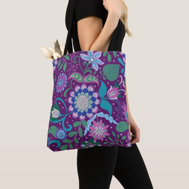 Tote Bag Elegant Boho Purple Floral   (De près)