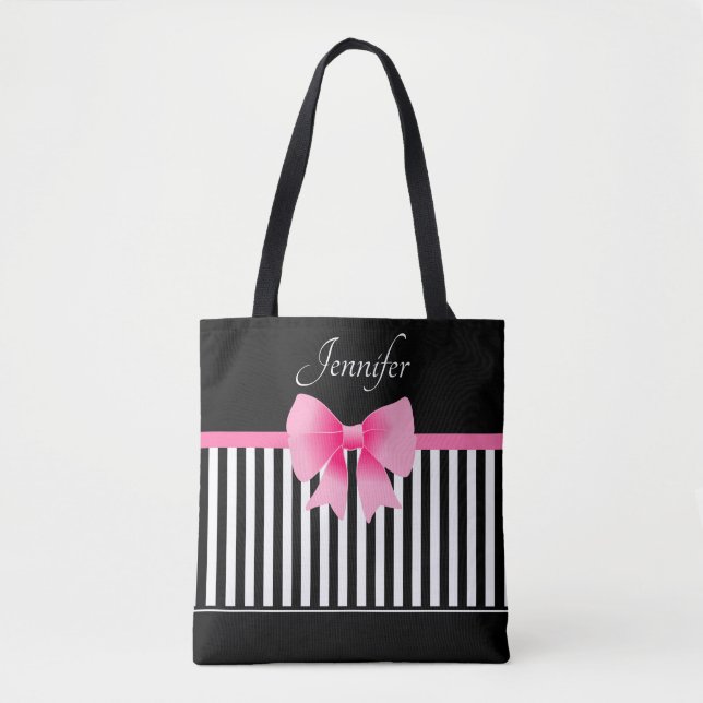 Tote Bag Elégant Bow rose Motif noir et blanc (Devant)