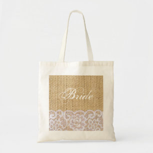 Tote Bag élégant burap blanc dentelle pays épouse