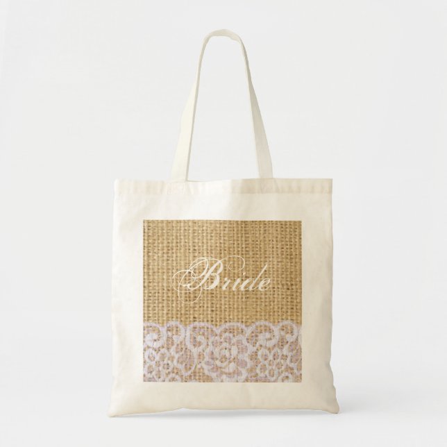Tote Bag élégant burap blanc dentelle pays épouse (Devant)